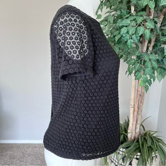 COPY - Theory Eyelet Short Sleeve Back Button Blouse - Picture 5 of 10